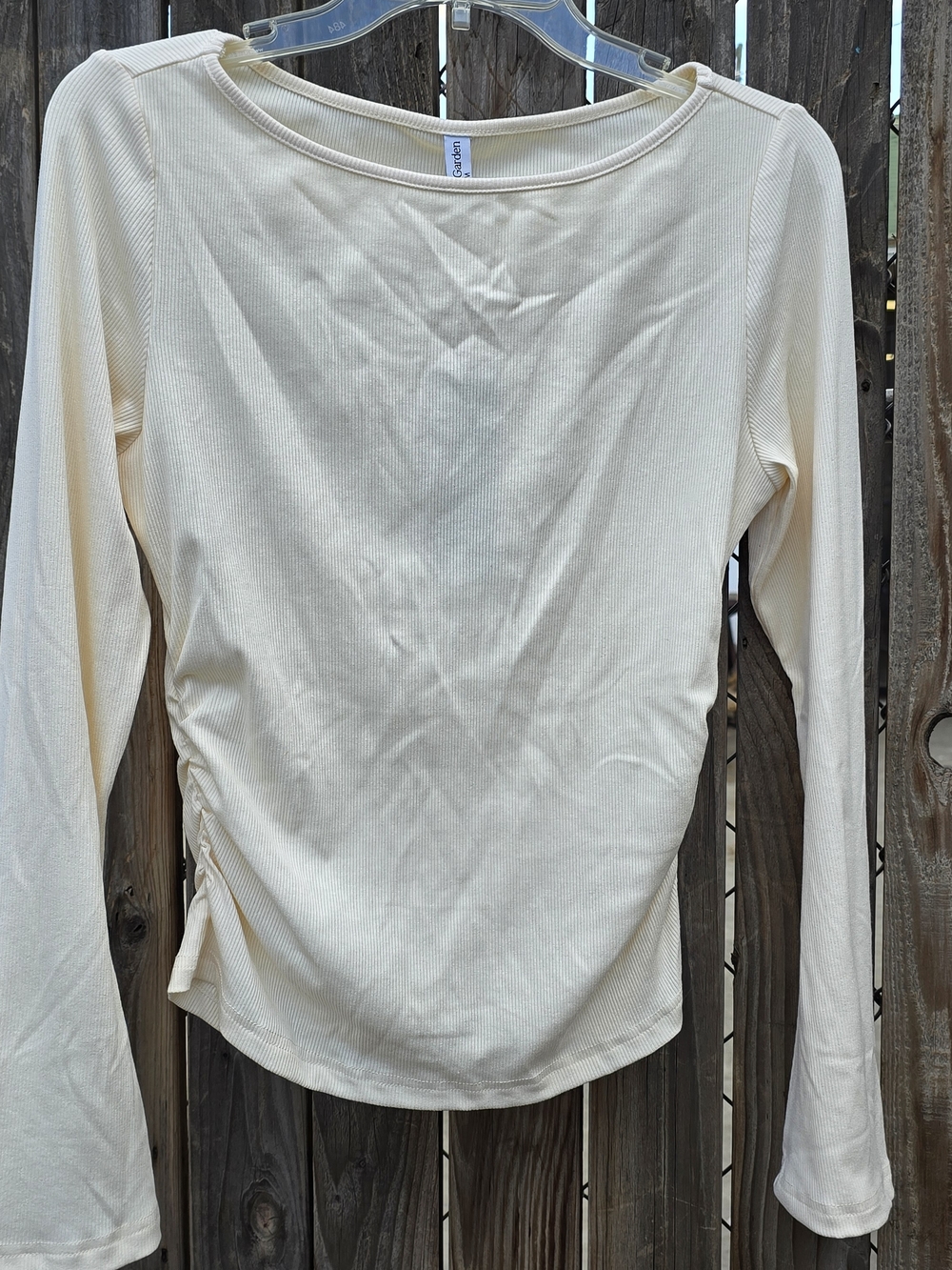 PrettyGarden LongSleeve Top Women's Long-Sleeve Ribbed Side Tie Top Cream Sz M - Picture 2 of 6